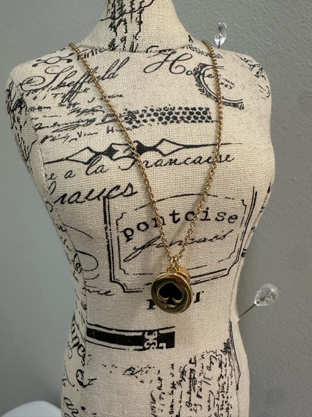 Kate Spade Gold Tone Pendant Necklace with Black Spade Accent